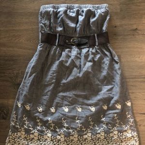 Strapless lacy denim dress